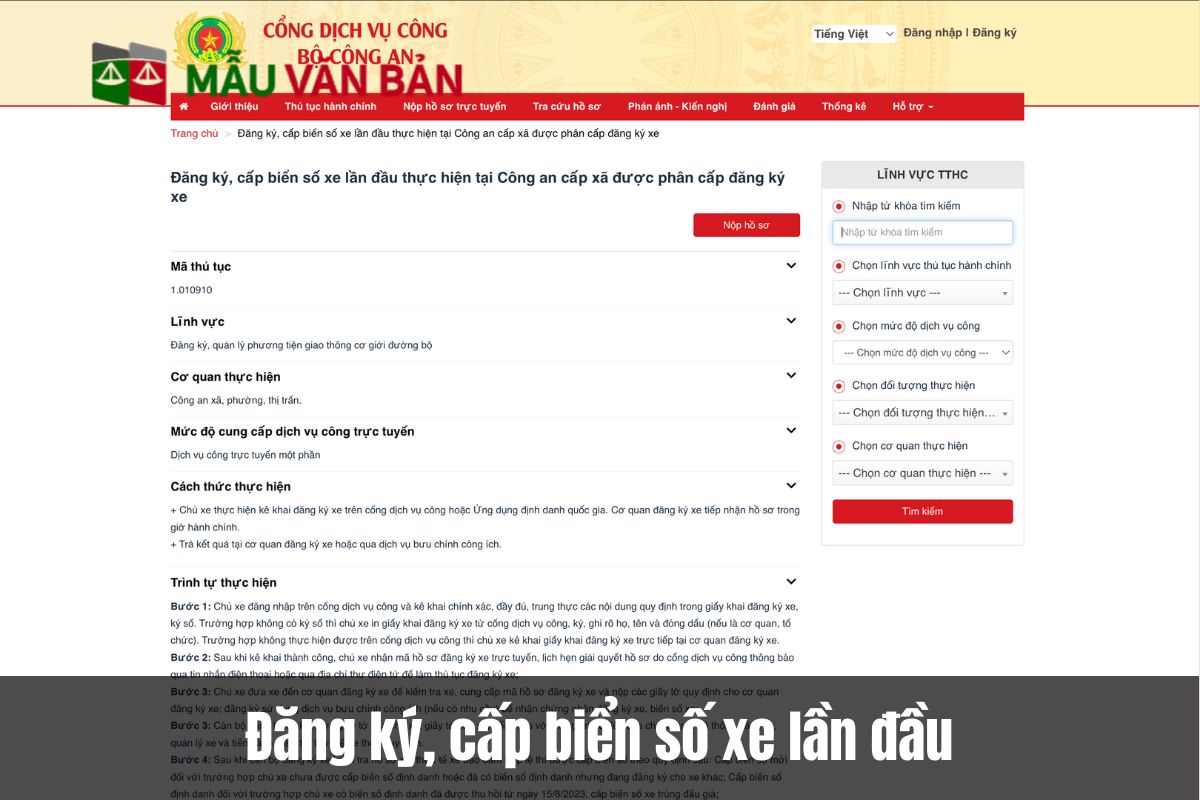 Đăng ký, cấp biển số xe lần đầu