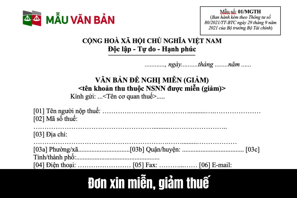 Đơn xin miễn, giảm thuế