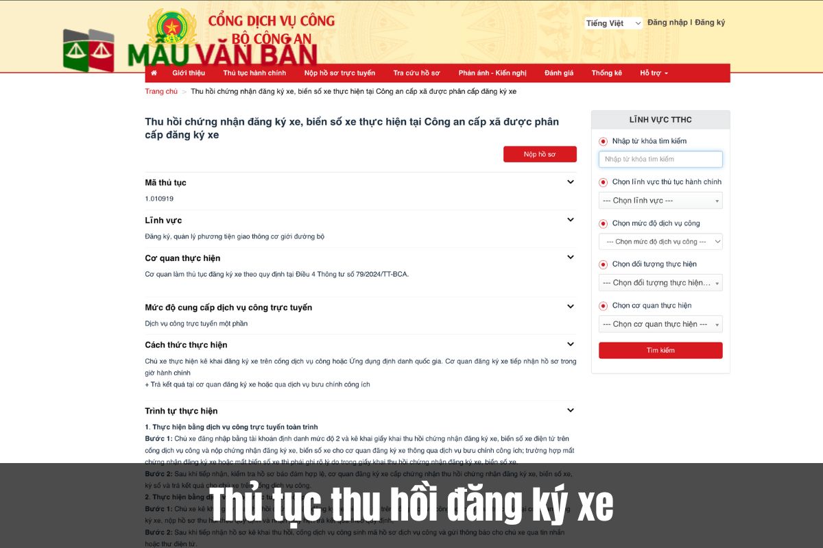 Thủ tục thu hồi đăng ký xe