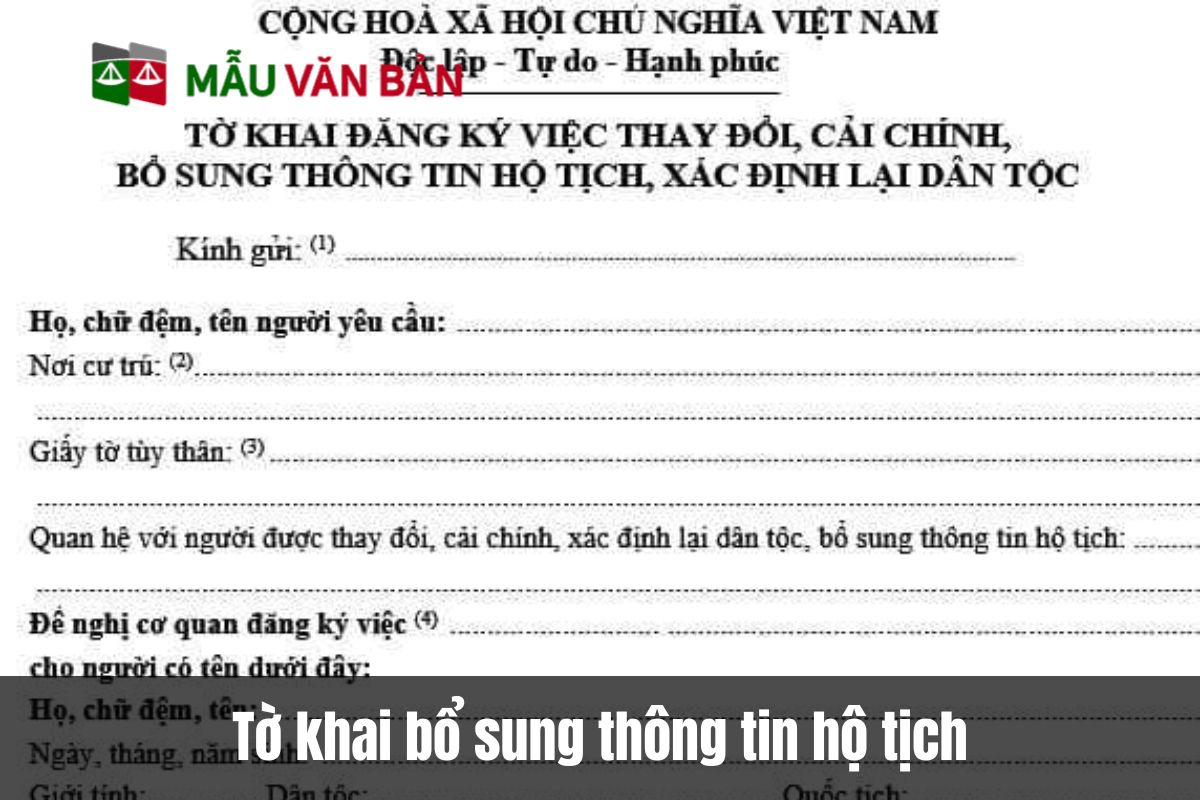 Tờ khai bổ sung thông tin hộ tịch